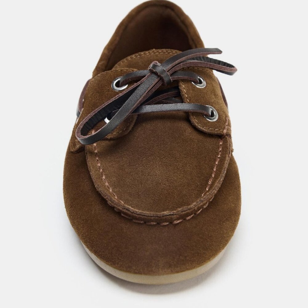 NWT Zara Suede Topstitched Loafers Brown Women's Size 10 Deck Shoes - Picture 4 of 5